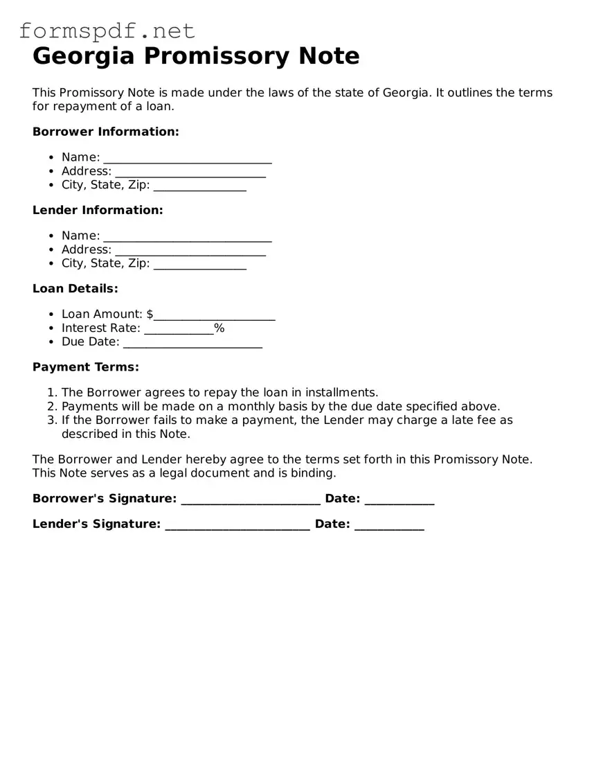 Free Promissory Note Form for Georgia