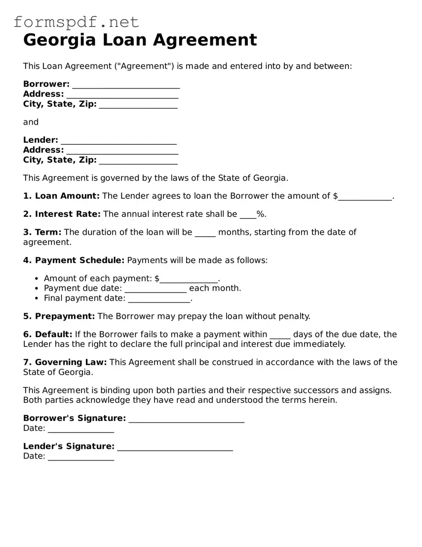 Free  Loan Agreement Form for Georgia