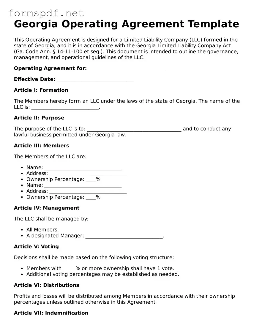 Free  Operating Agreement Form for Georgia