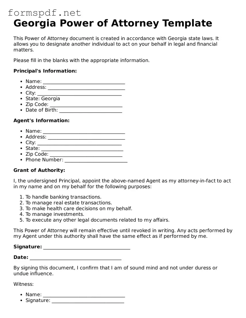 Free  Power of Attorney Form for Georgia