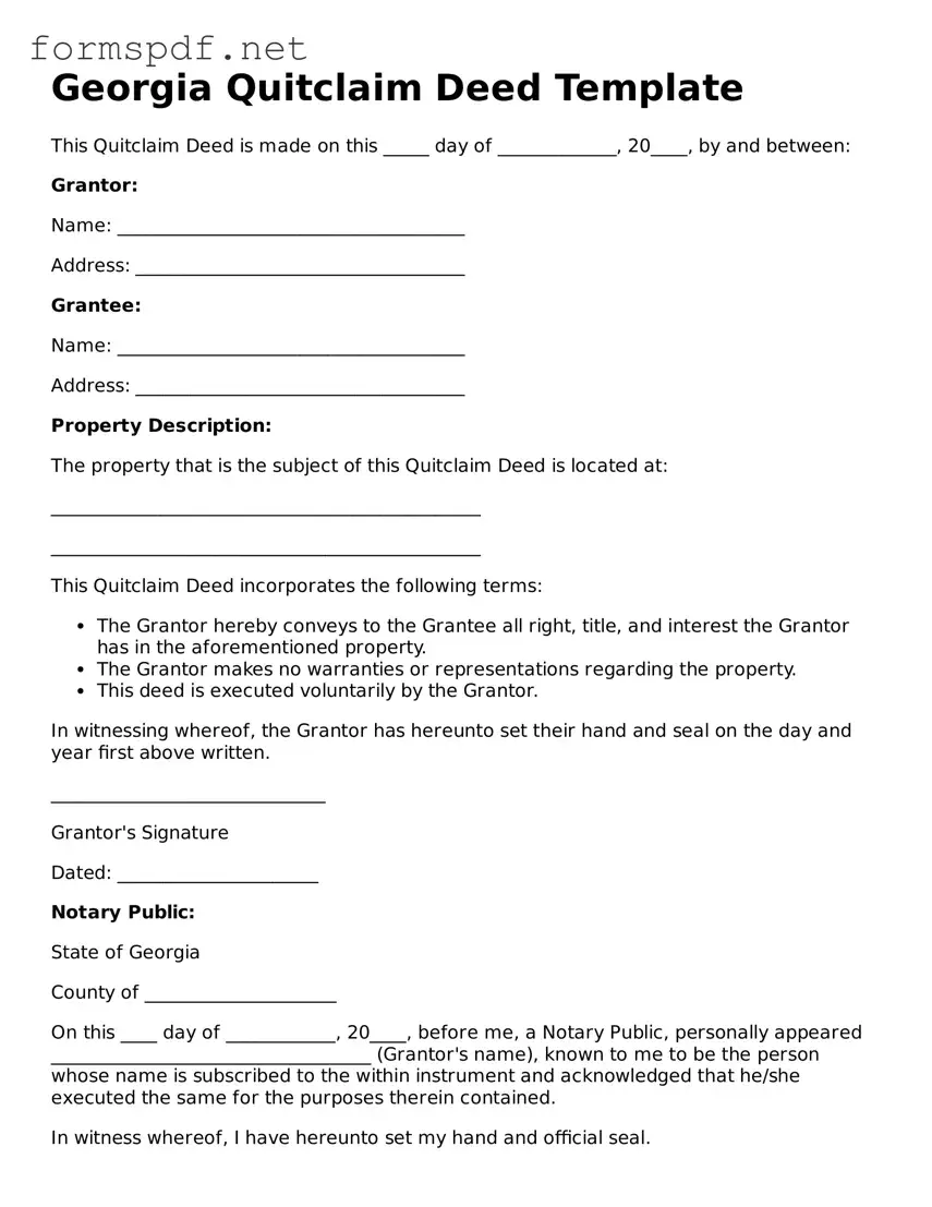Free  Quitclaim Deed Form for Georgia