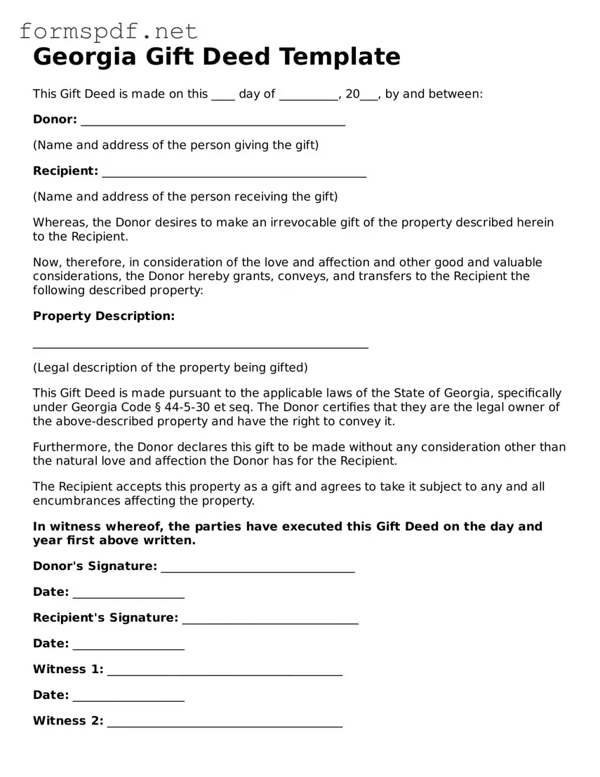 Free  Gift Deed Form for Georgia