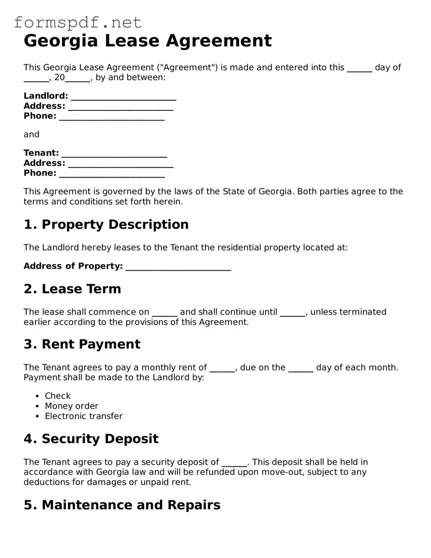 Free  Lease Agreement Form for Georgia