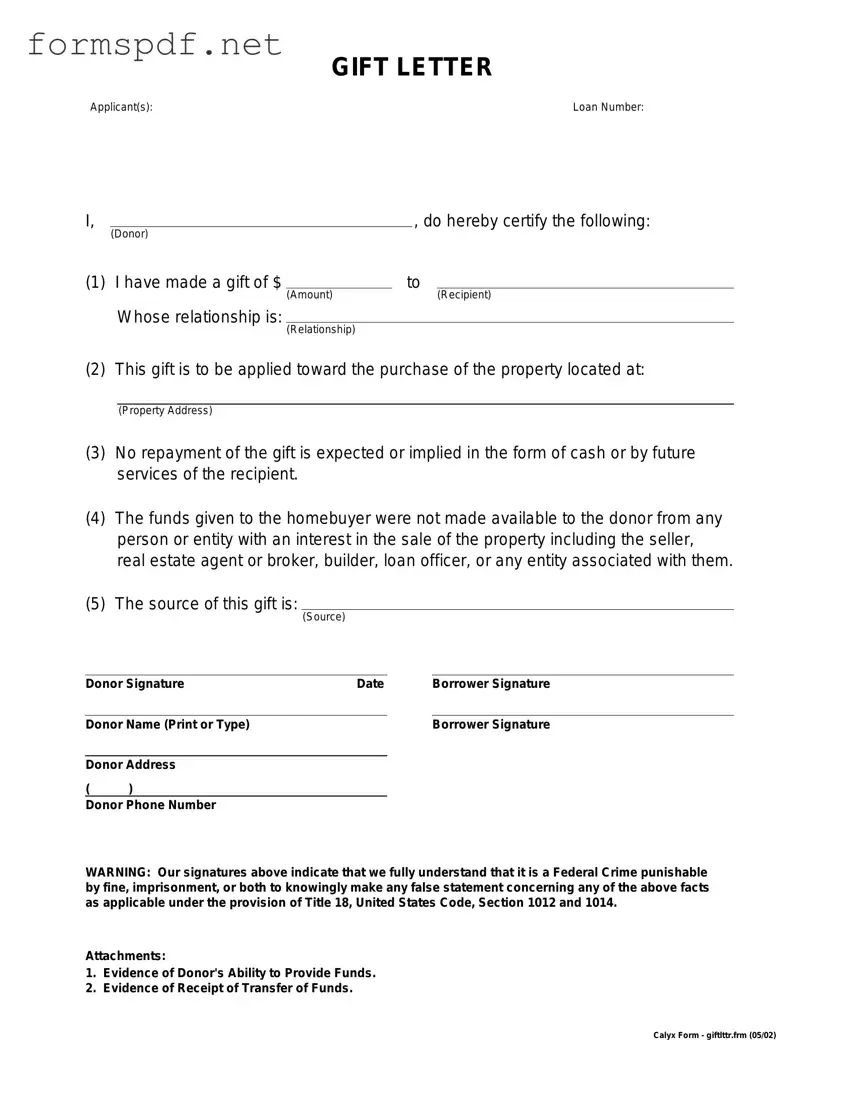 Free Gift Letter PDF Form