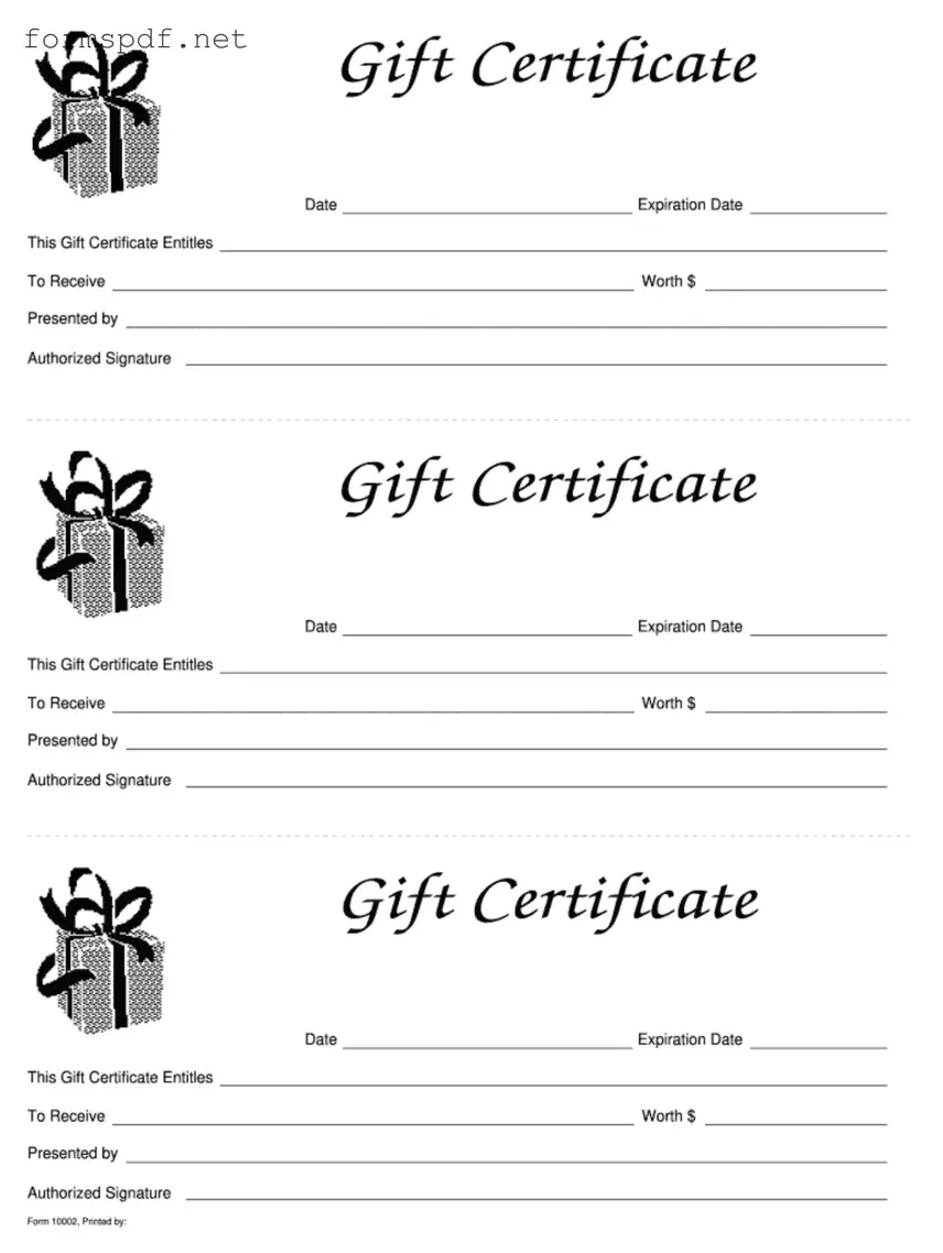 Free Gift Certificate PDF Form