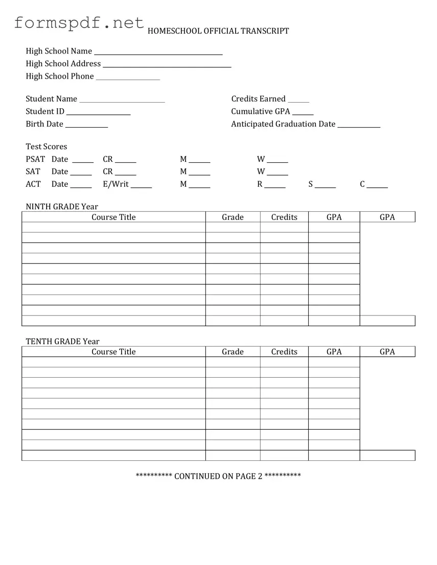 Free High School Transcript PDF Form