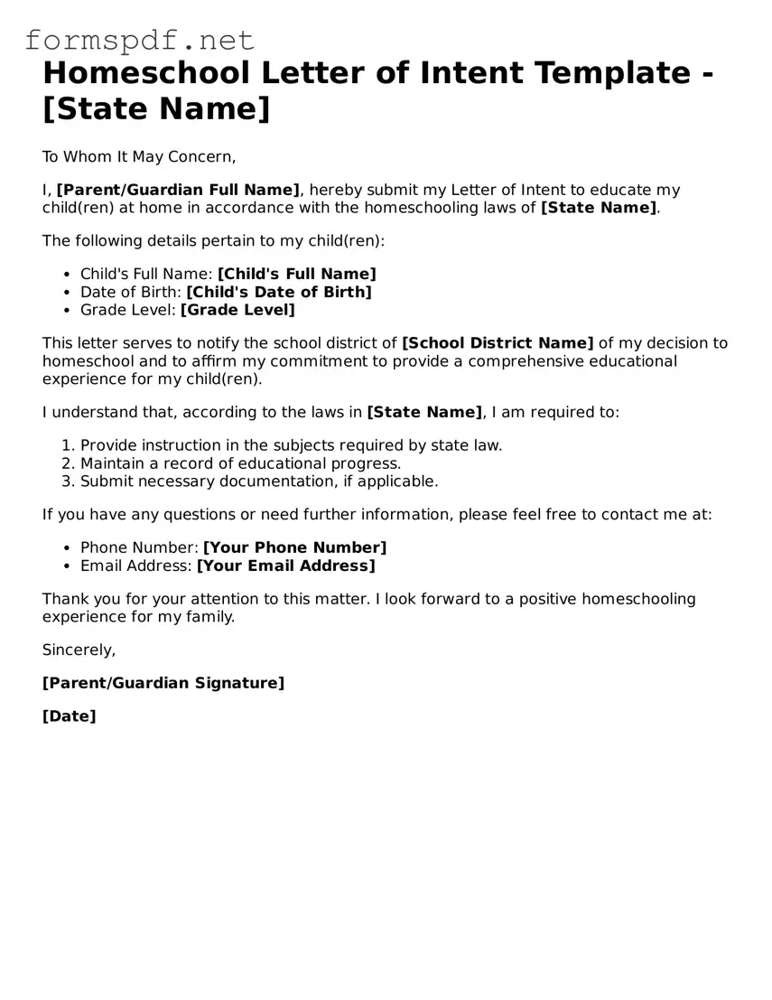 Fillable Homeschool Letter of Intent Form