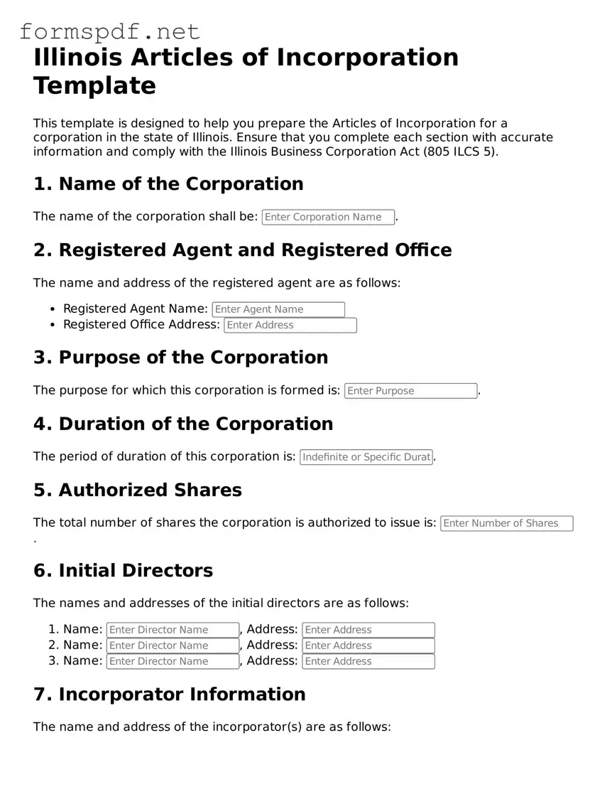 Free  Articles of Incorporation Form for Illinois