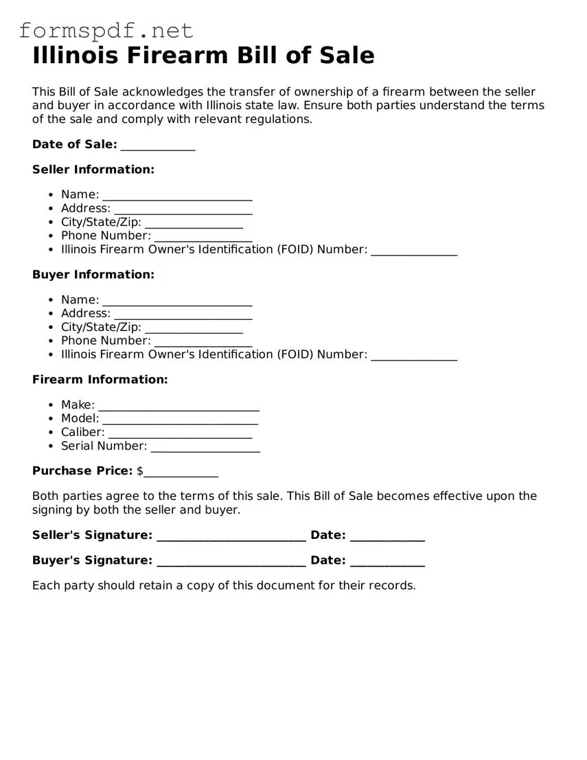 Free  Firearm Bill of Sale Form for Illinois