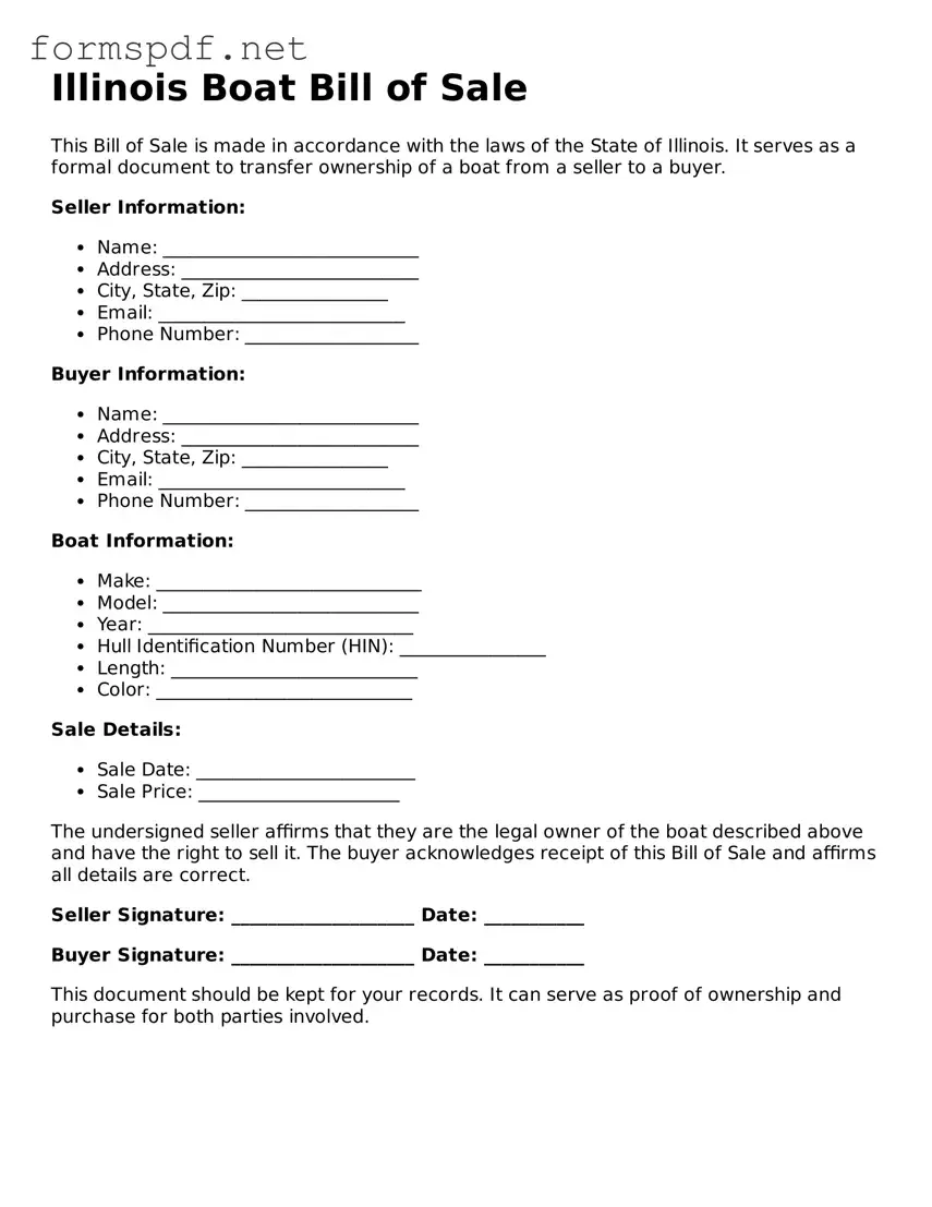 Free  Boat Bill of Sale Form for Illinois