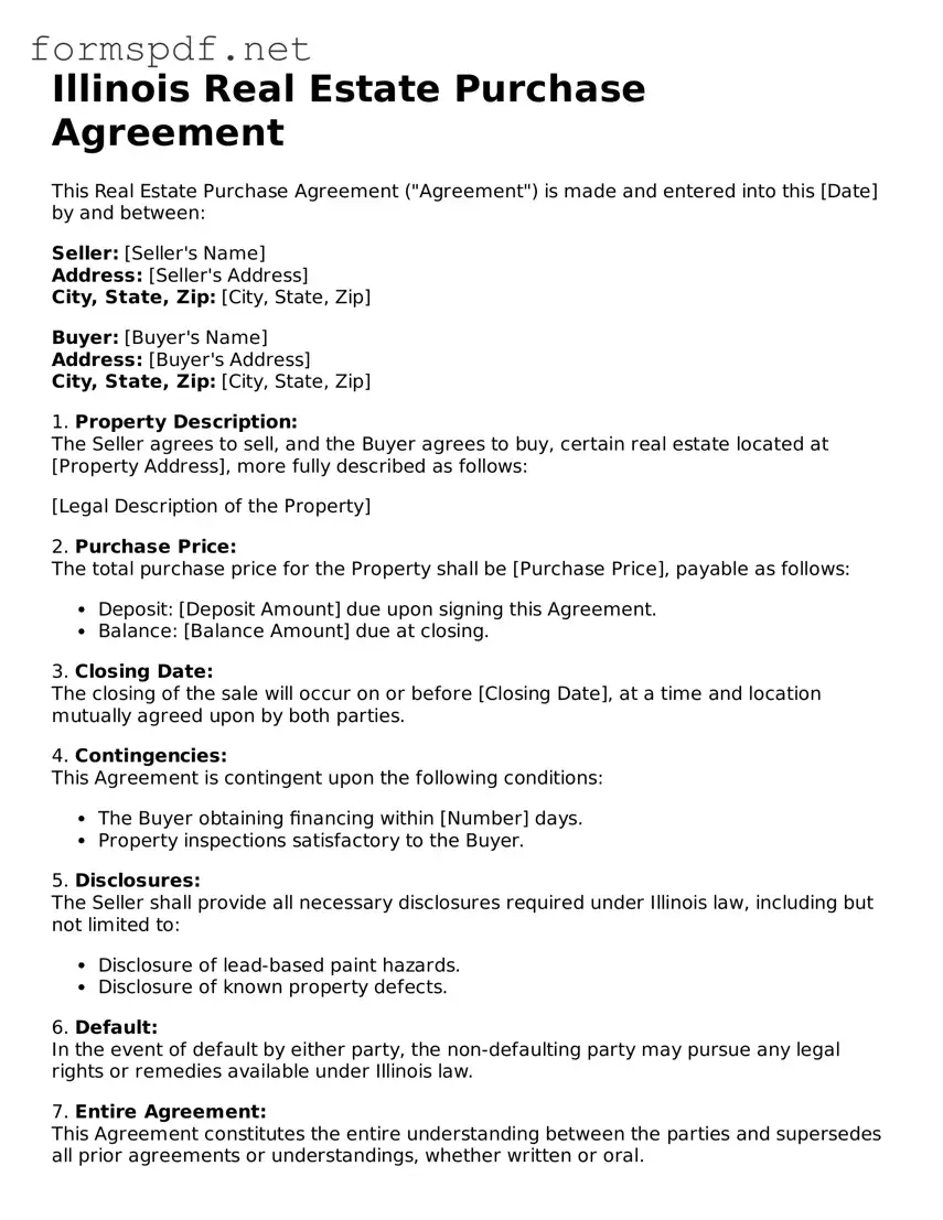 Free  Real Estate Purchase Agreement Form for Illinois