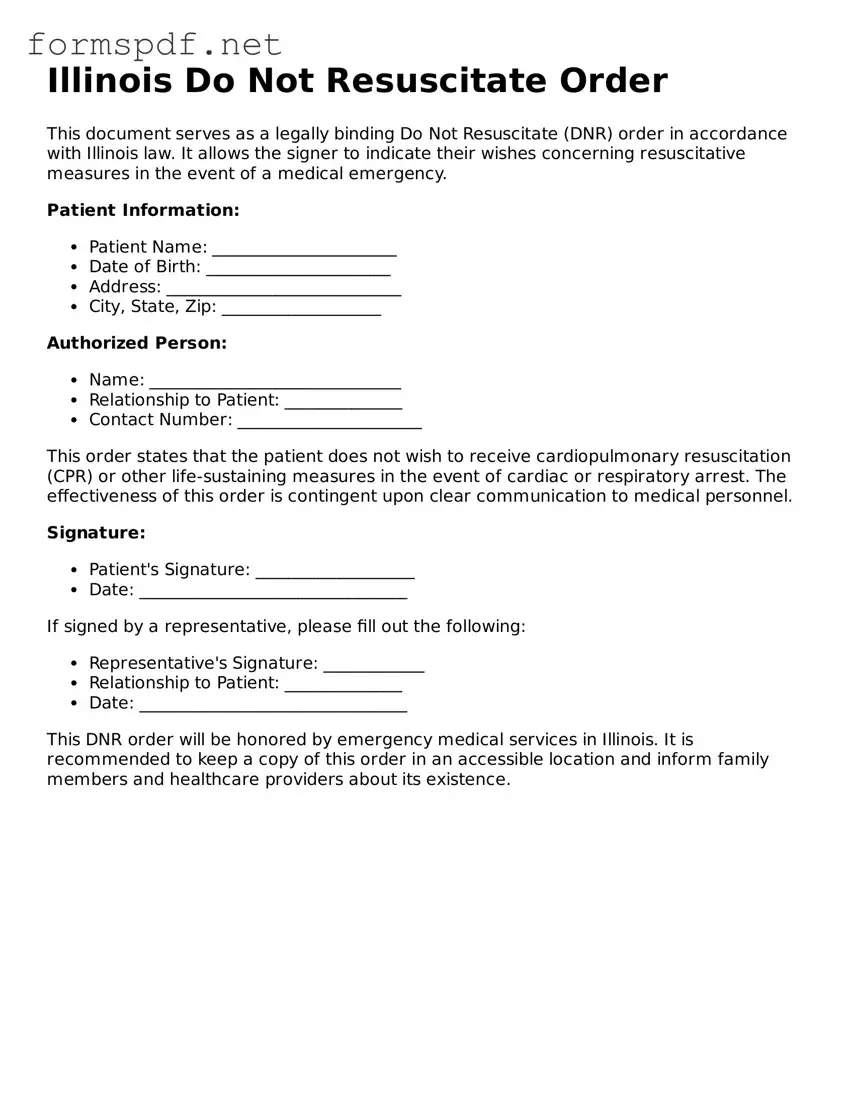 Free Do Not Resuscitate Order Form for Illinois