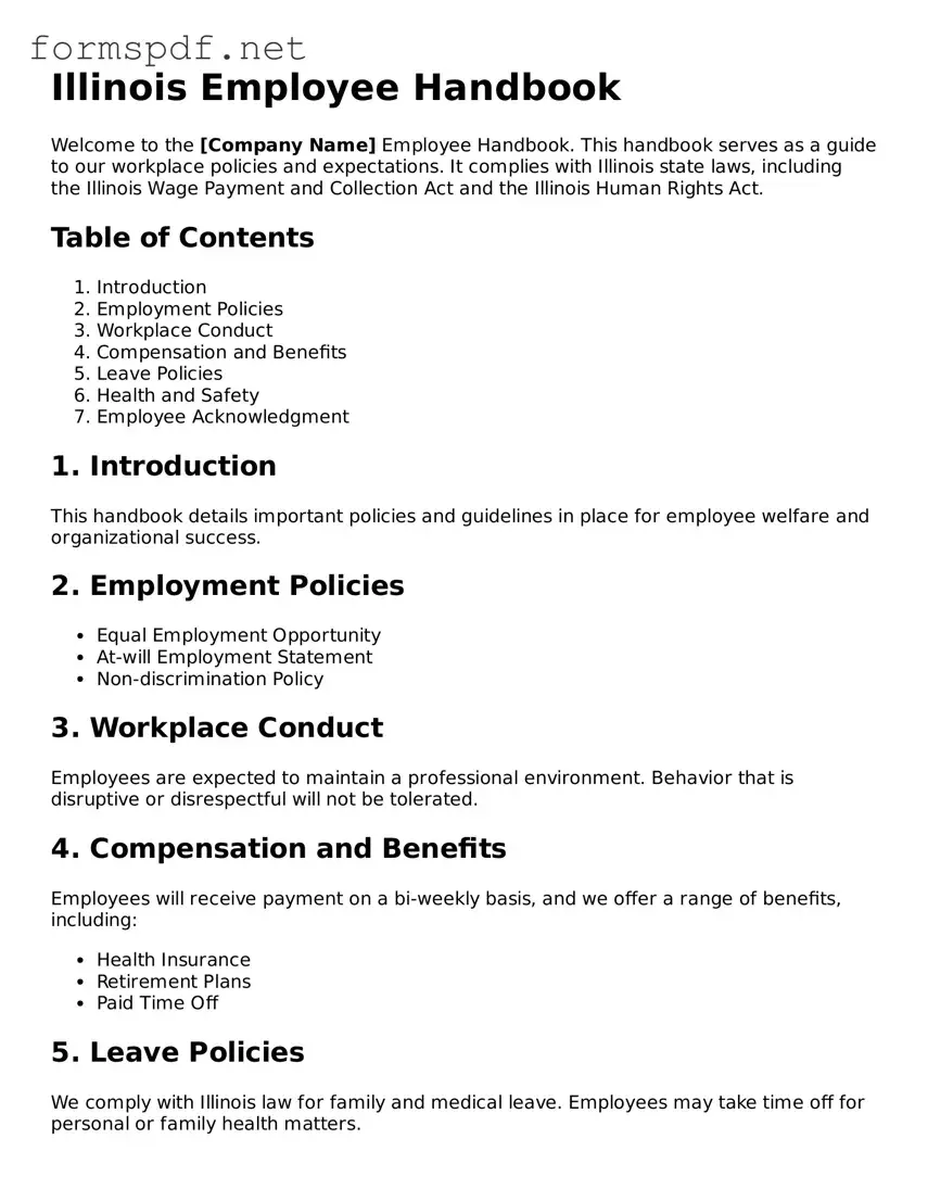 Free  Employee Handbook Form for Illinois
