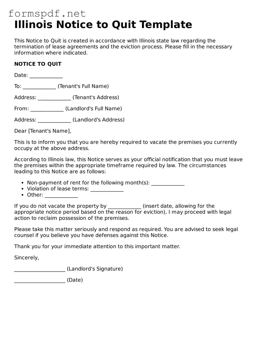 Free  Notice to Quit Form for Illinois