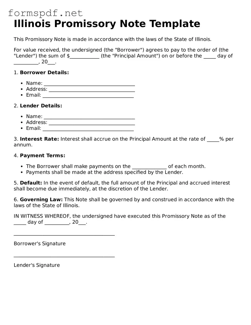 Free  Promissory Note Form for Illinois