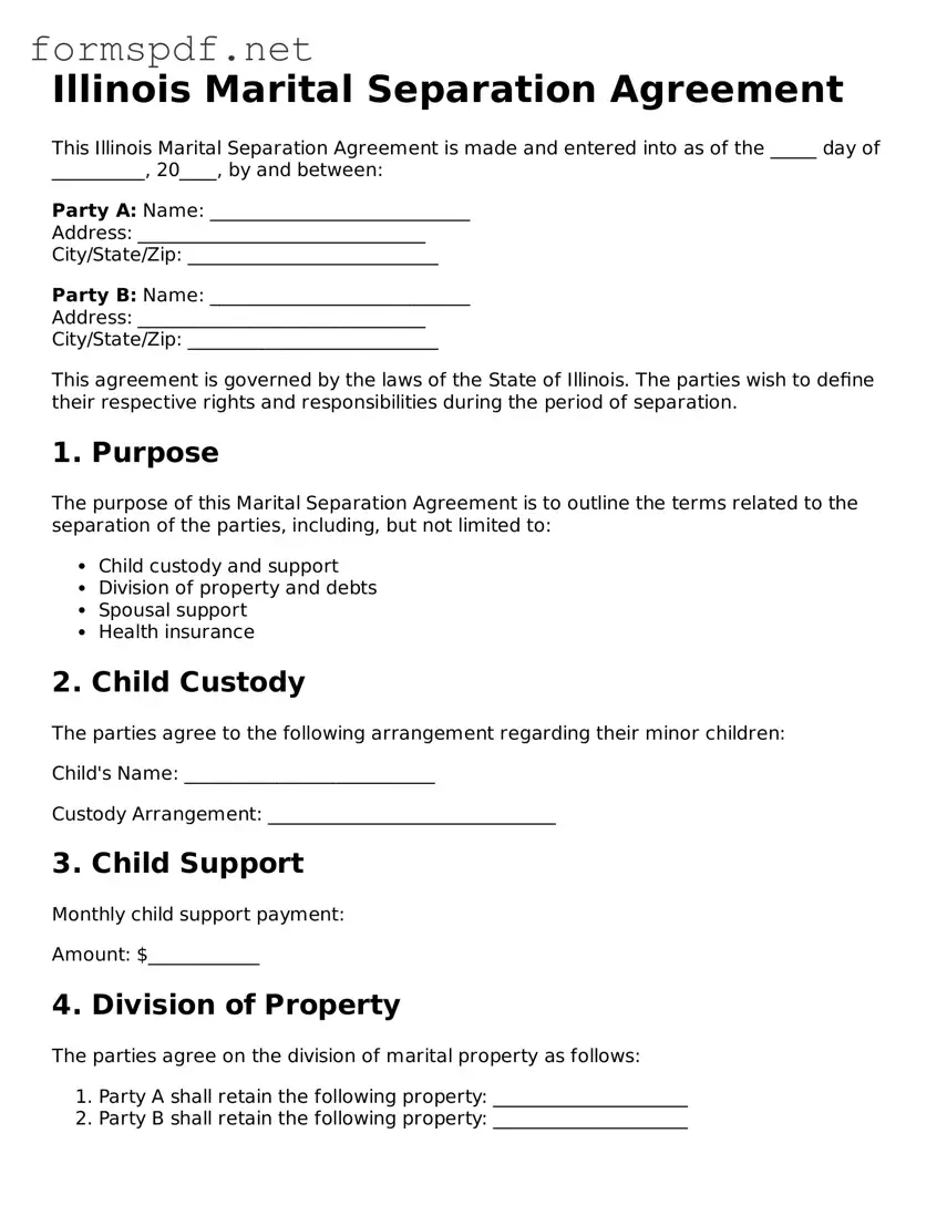 Free  Marital Separation Agreement Form for Illinois