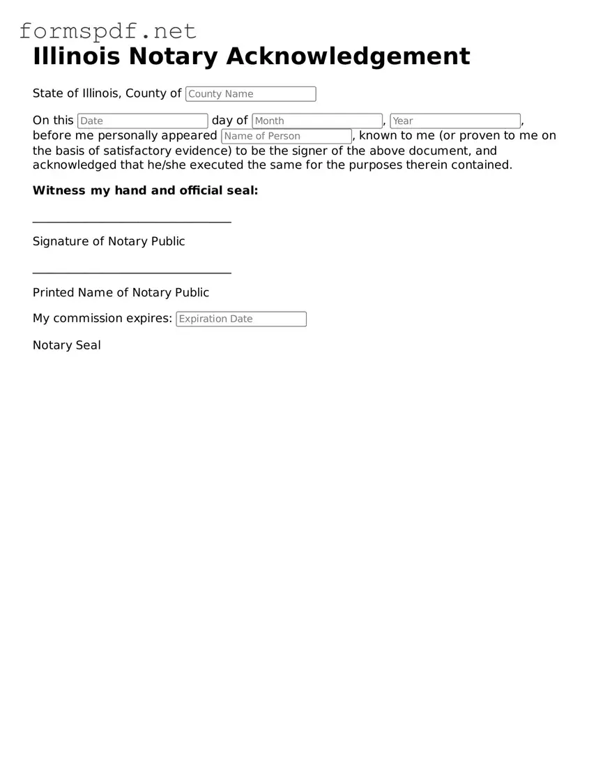 Free  Notary Acknowledgement Form for Illinois
