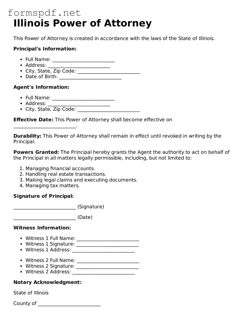Free  Power of Attorney Form for Illinois