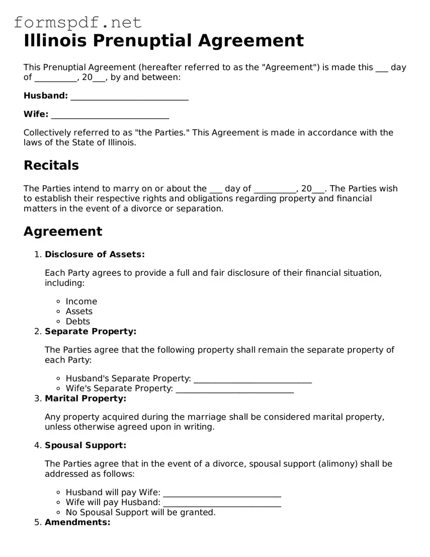 Free  Prenuptial Agreement Form for Illinois