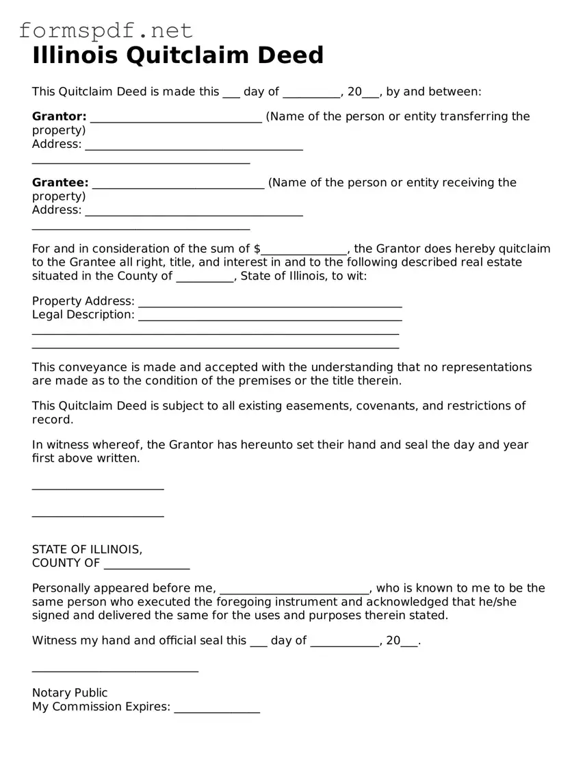 Free  Quitclaim Deed Form for Illinois