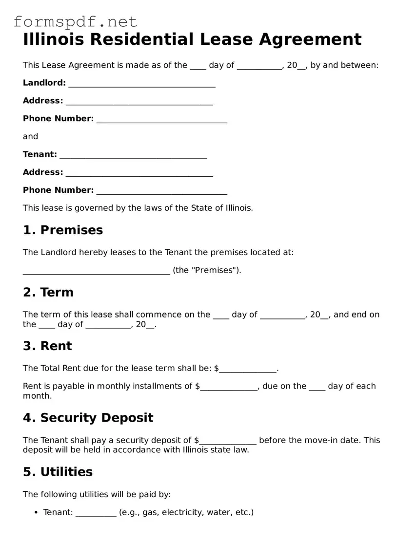 Free  Lease Agreement Form for Illinois