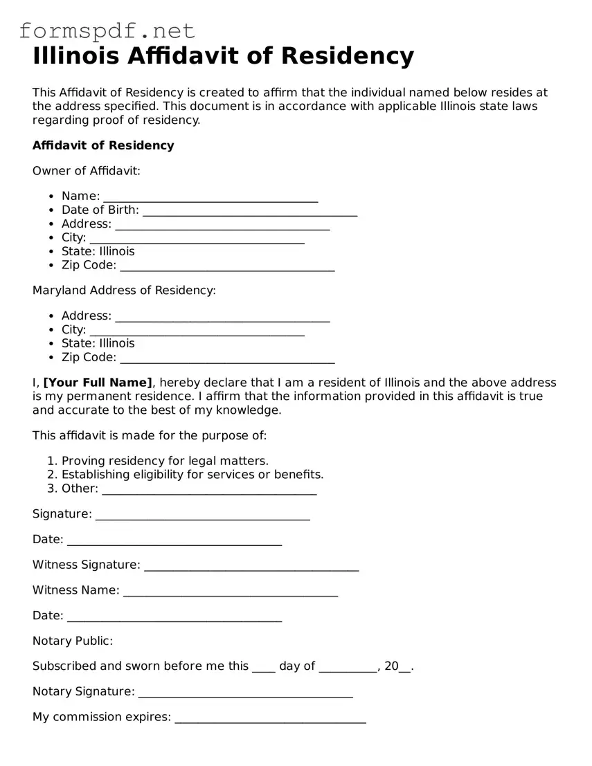 Free  Affidavit of Residency Form for Illinois