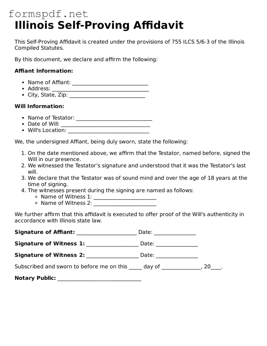 Free  Self-Proving Affidavit Form for Illinois