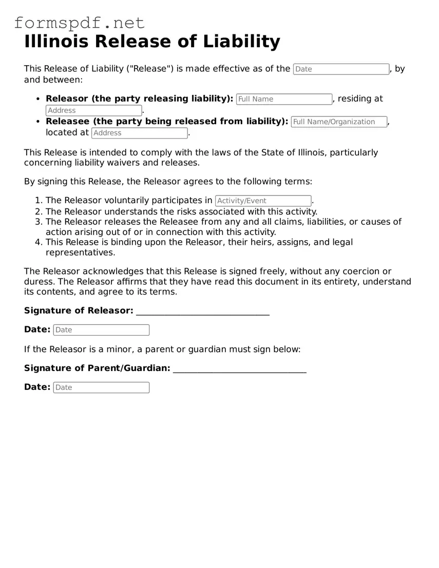 Free  Release of Liability Form for Illinois
