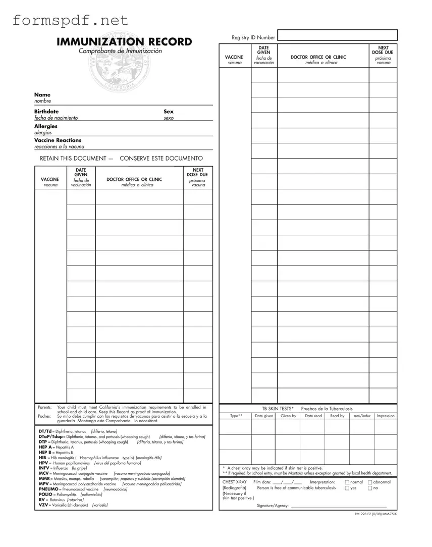 Free Immunization Record PDF Form