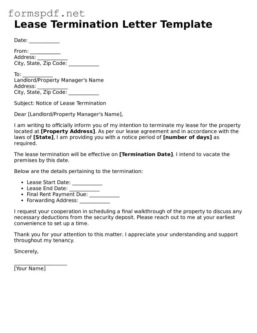 Fillable Lease Termination Letter Form