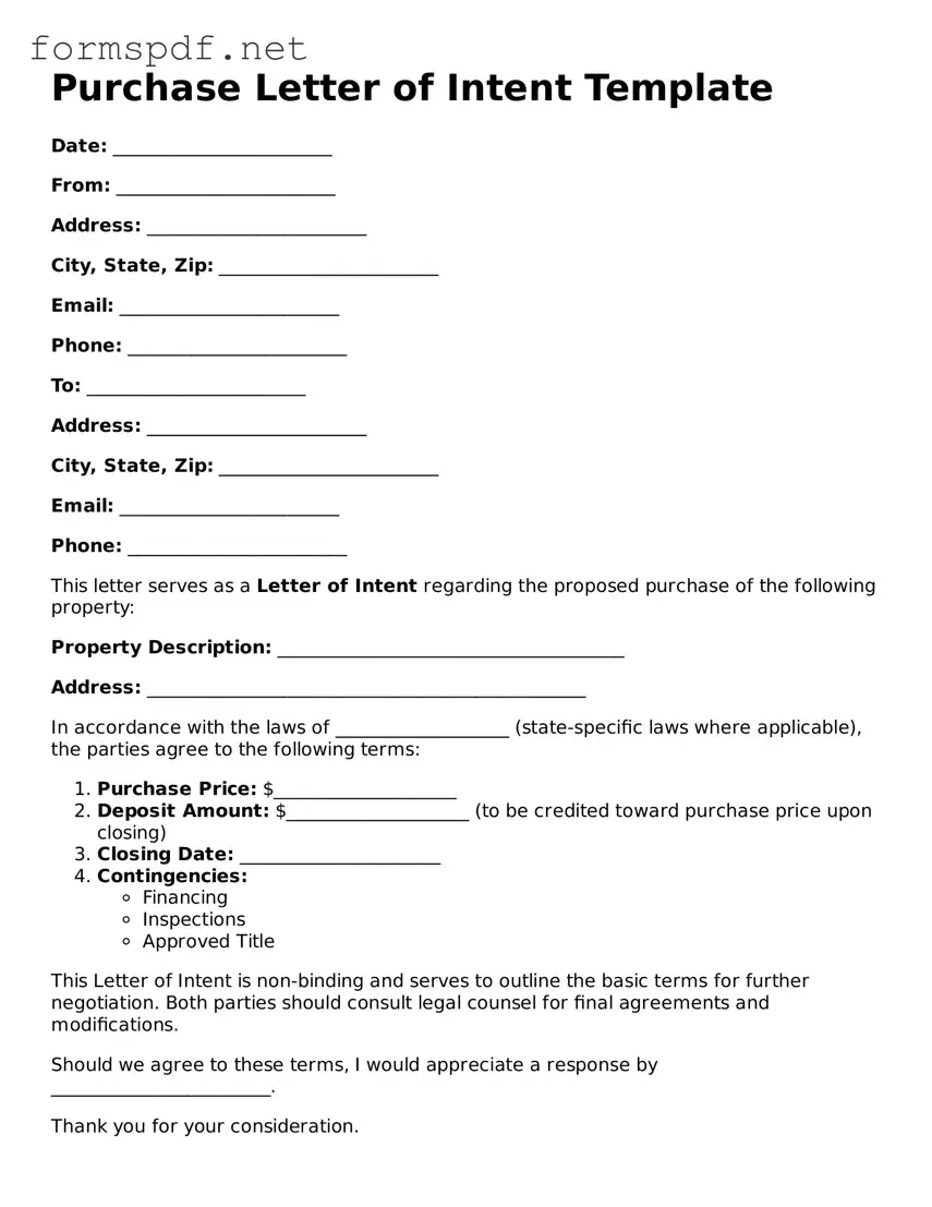 Fillable Purchase Letter of Intent Form