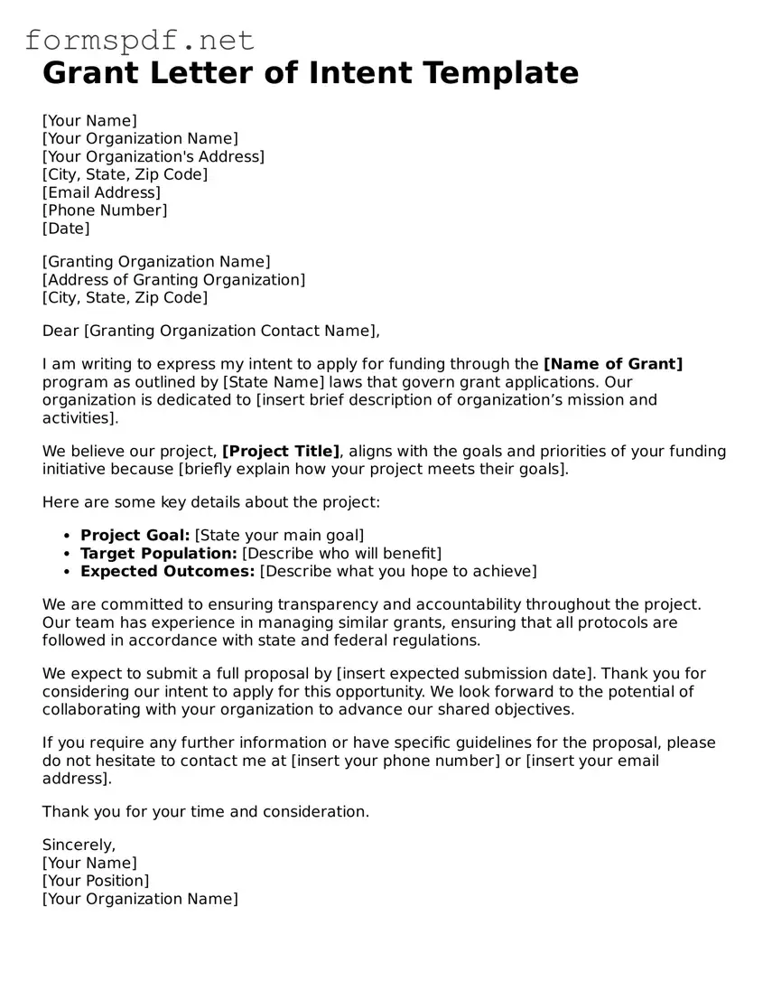 Fillable Grant Letter of Intent Form
