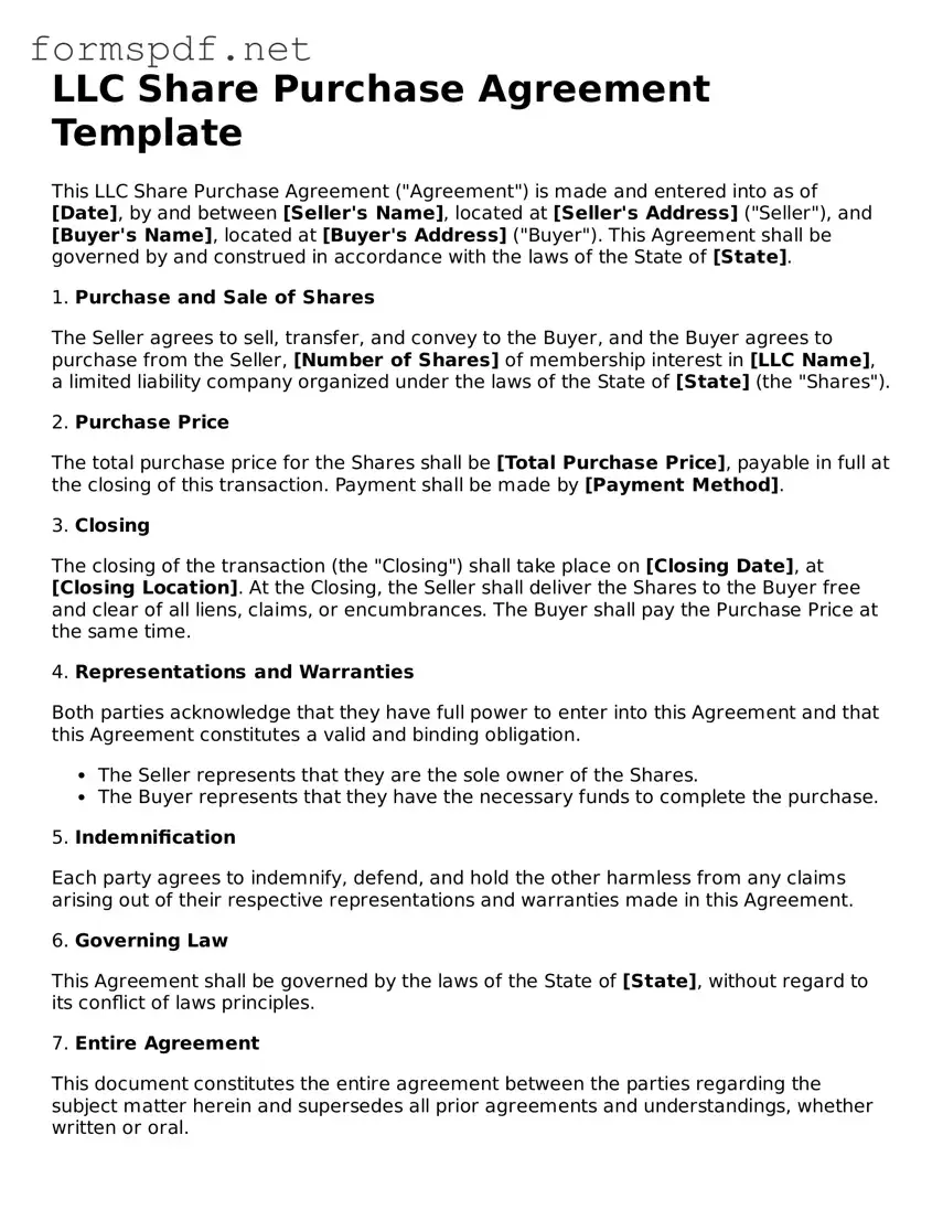 Fillable LLC Share Purchase Agreement Form