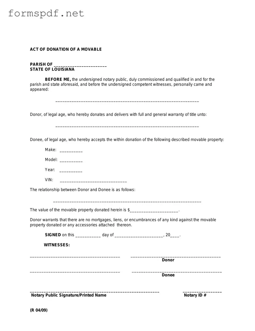 Free Louisiana act of donation PDF Form