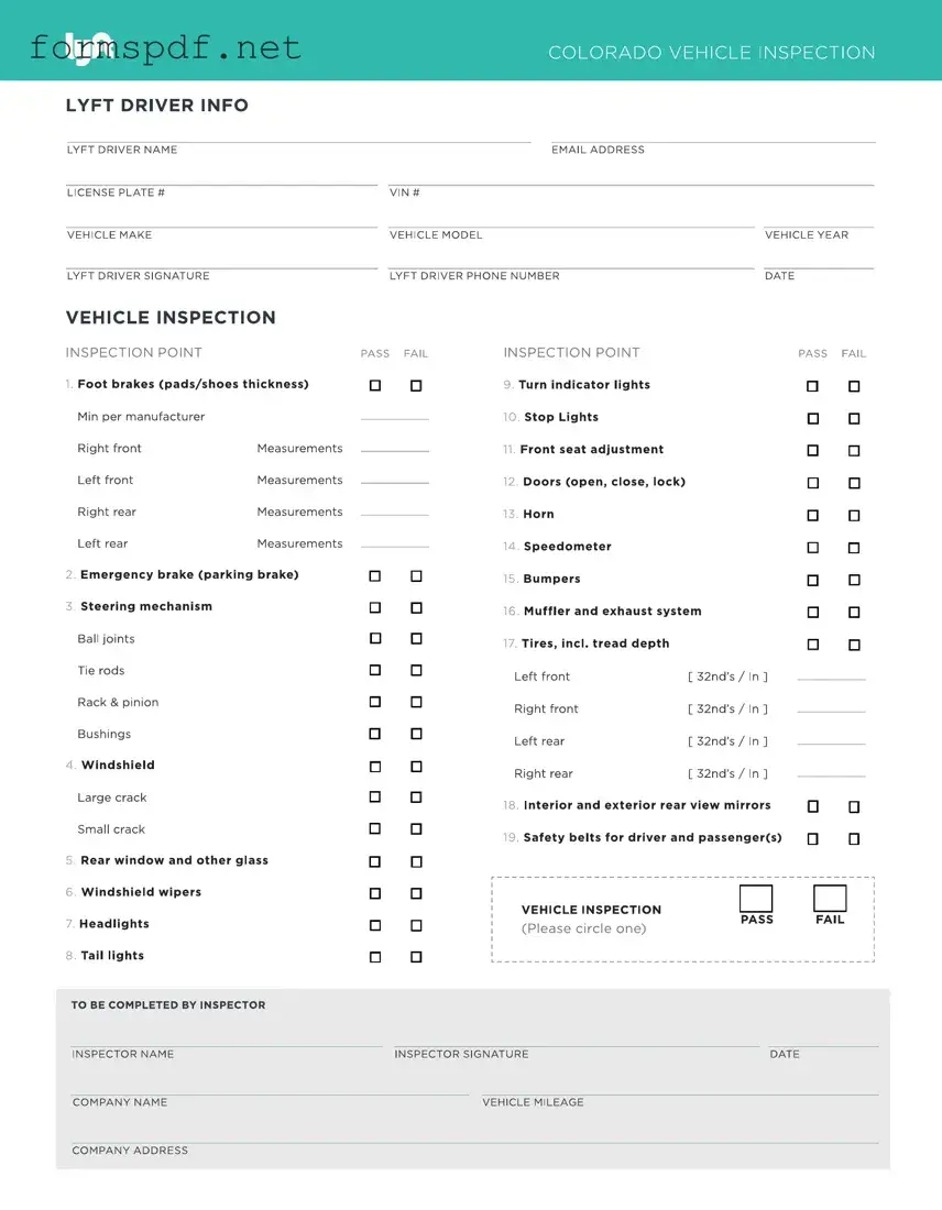 Free Lyft Inspection PDF Form