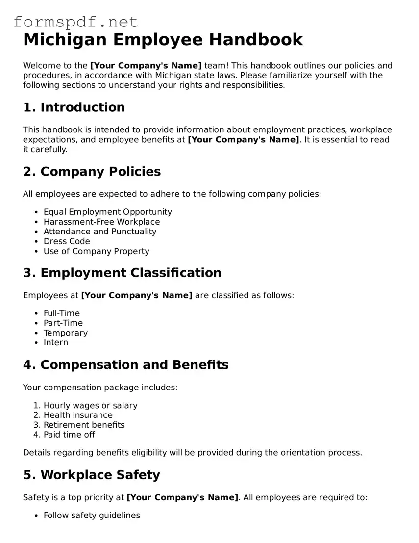 Free  Employee Handbook Form for Michigan