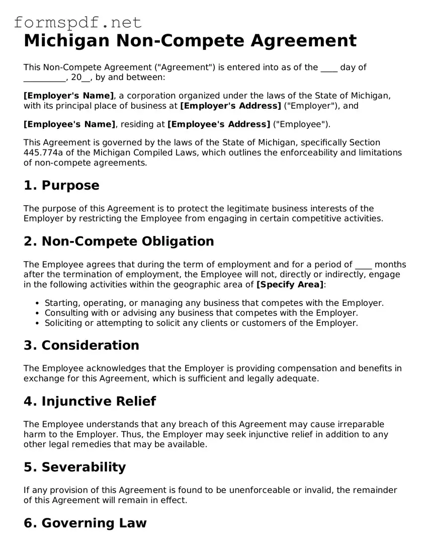 Free  Non-compete Agreement Form for Michigan