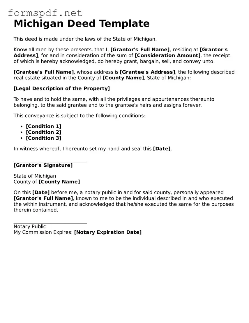 Free  Deed Form for Michigan