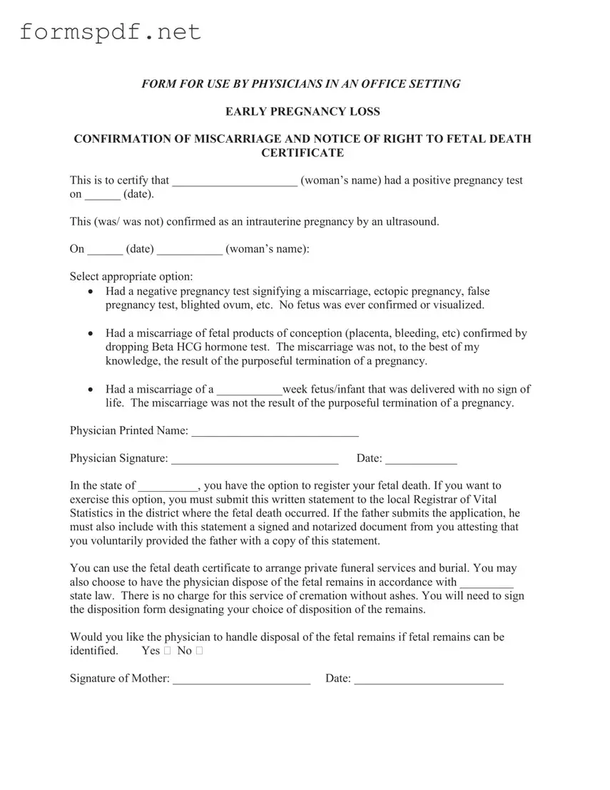 Free Miscarriage Discharge Paper PDF Form