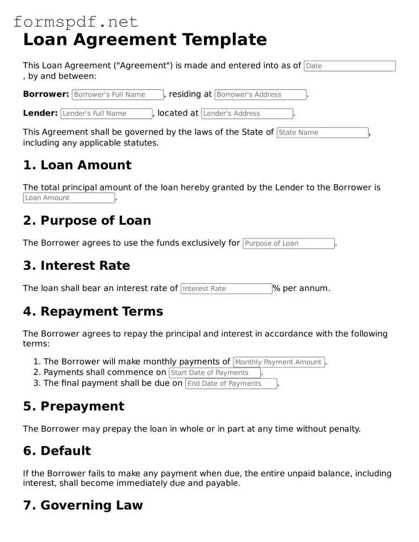 Fillable Loan Agreement Form