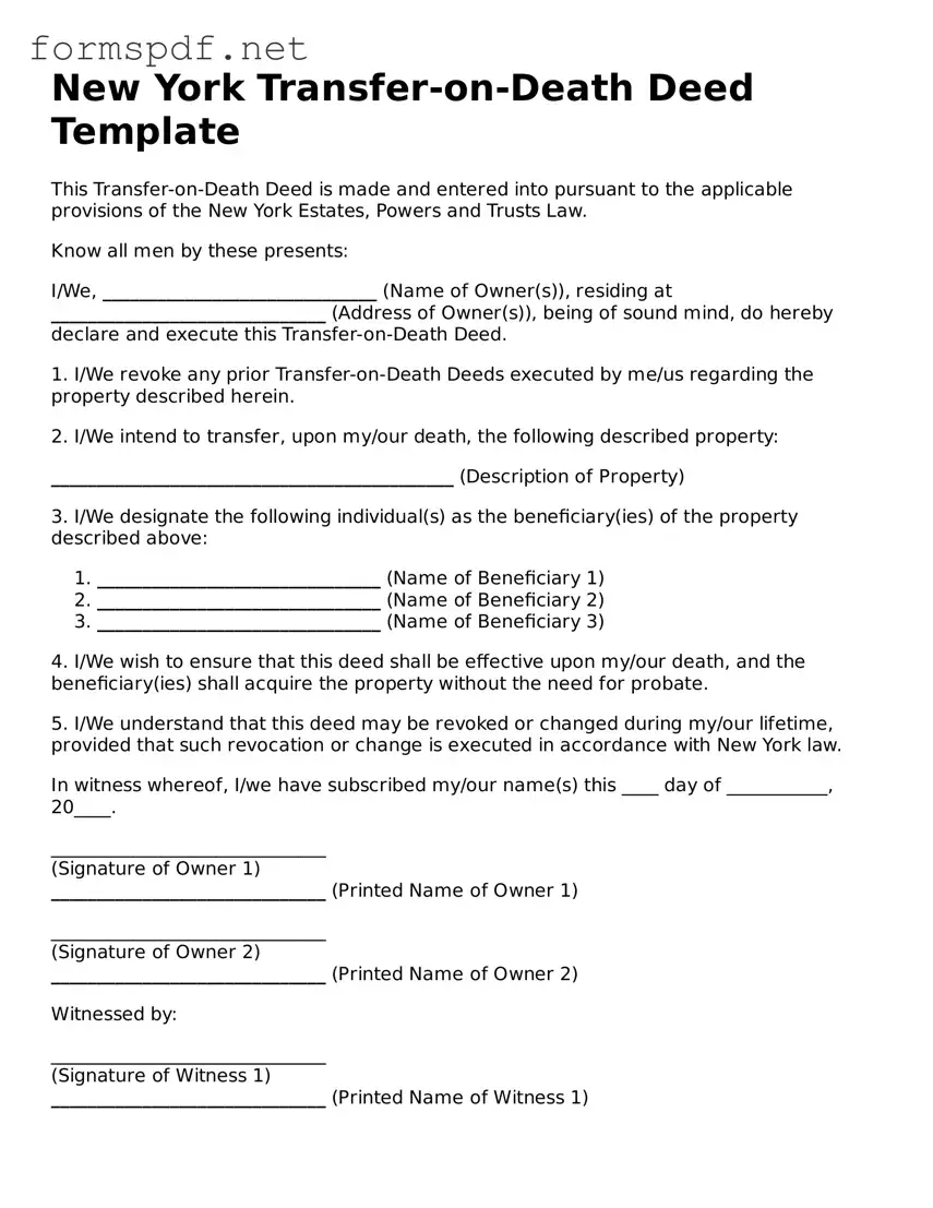 Free  Transfer-on-Death Deed Form for New York