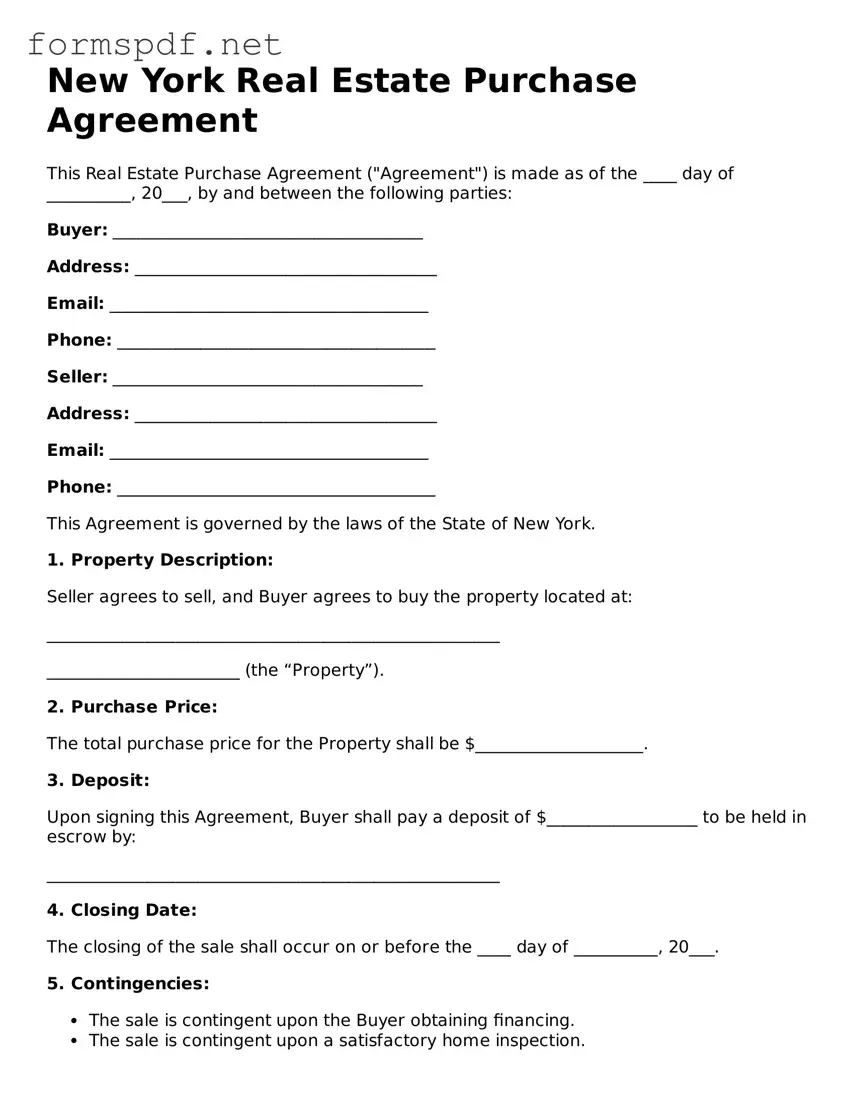 Free  Real Estate Purchase Agreement Form for New York