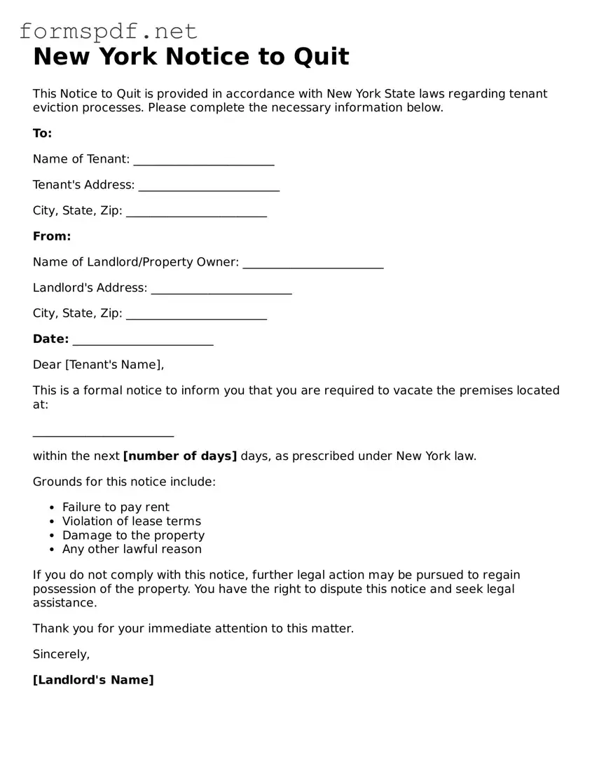 Free  Notice to Quit Form for New York