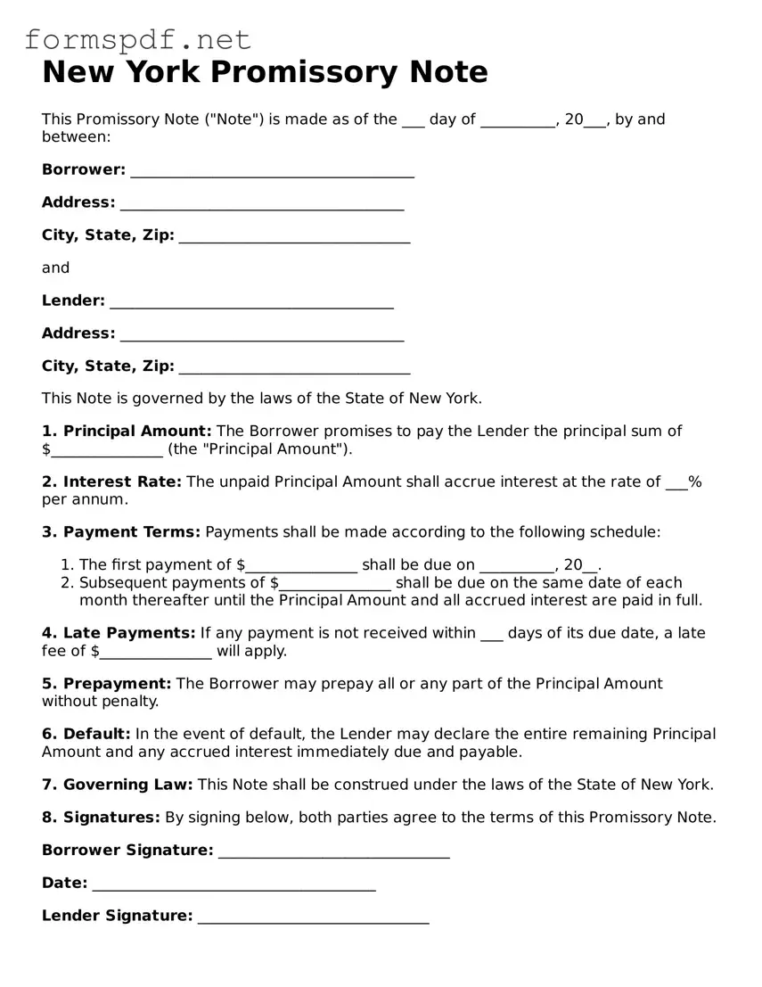 Free  Promissory Note Form for New York