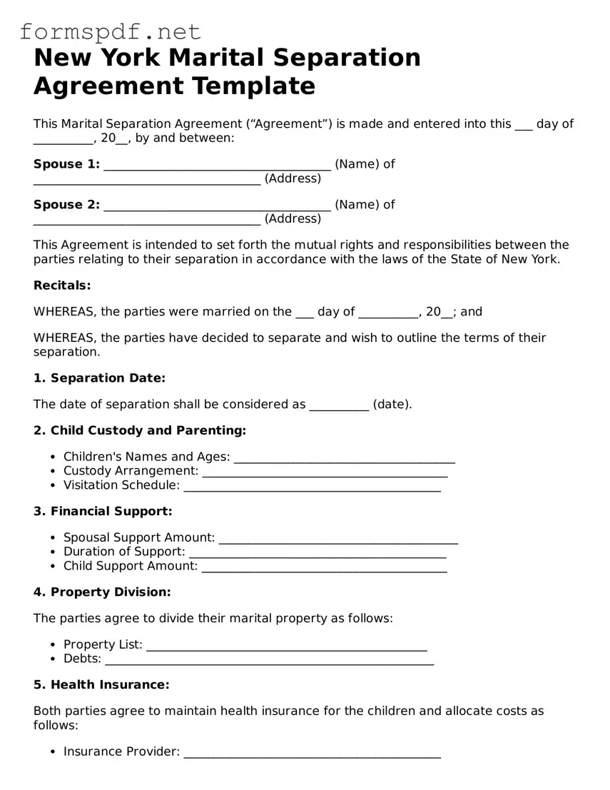 Free  Marital Separation Agreement Form for New York