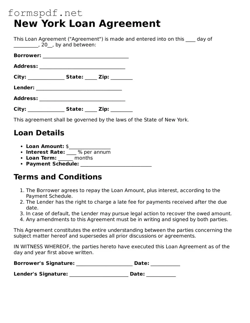 Free  Loan Agreement Form for New York