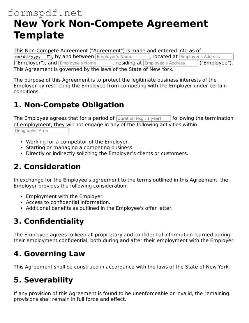 Free  Non-compete Agreement Form for New York