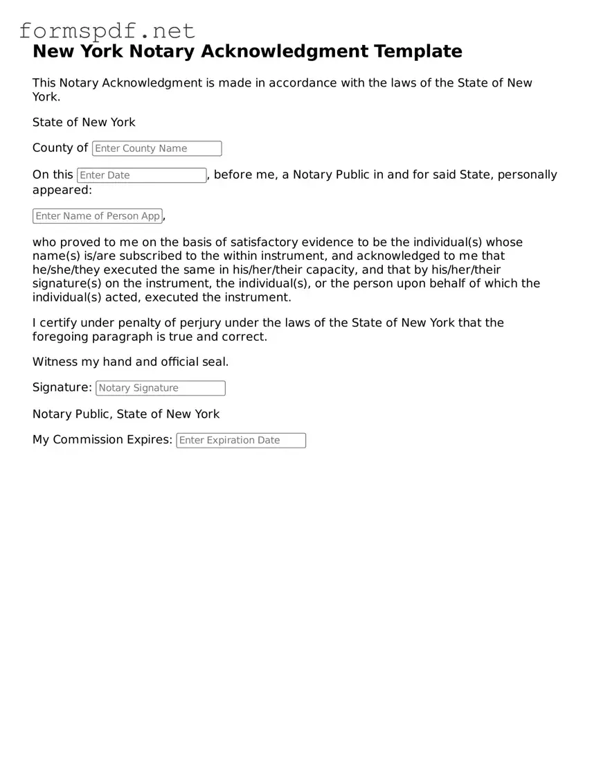 Free  Notary Acknowledgement Form for New York