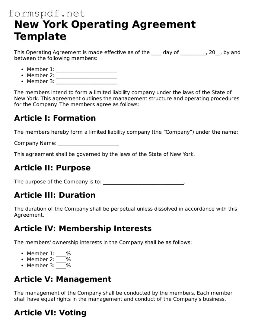 Free  Operating Agreement Form for New York