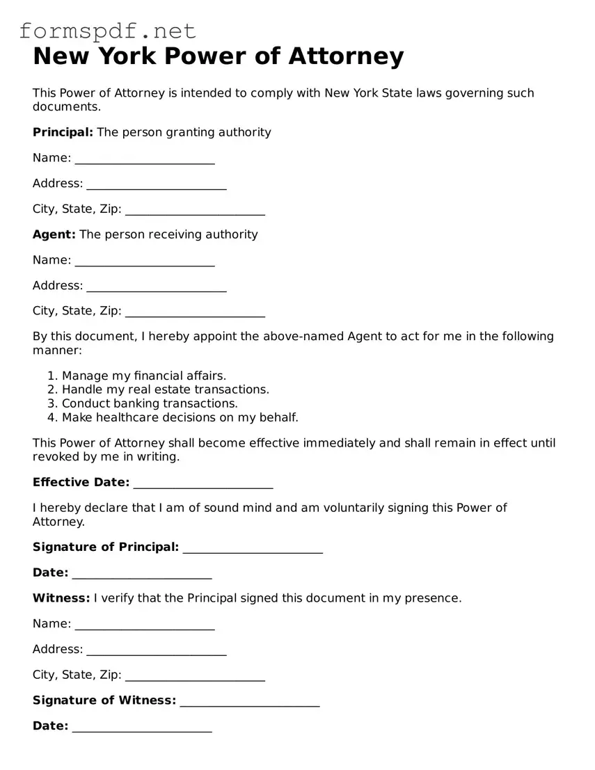 Free  Power of Attorney Form for New York